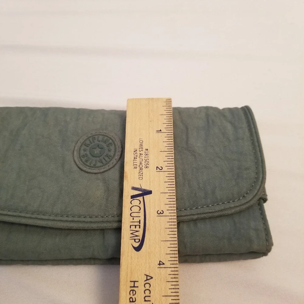 Kipling New Money Long Wallet Slate green Crinkle Nylon Trifold Organizer